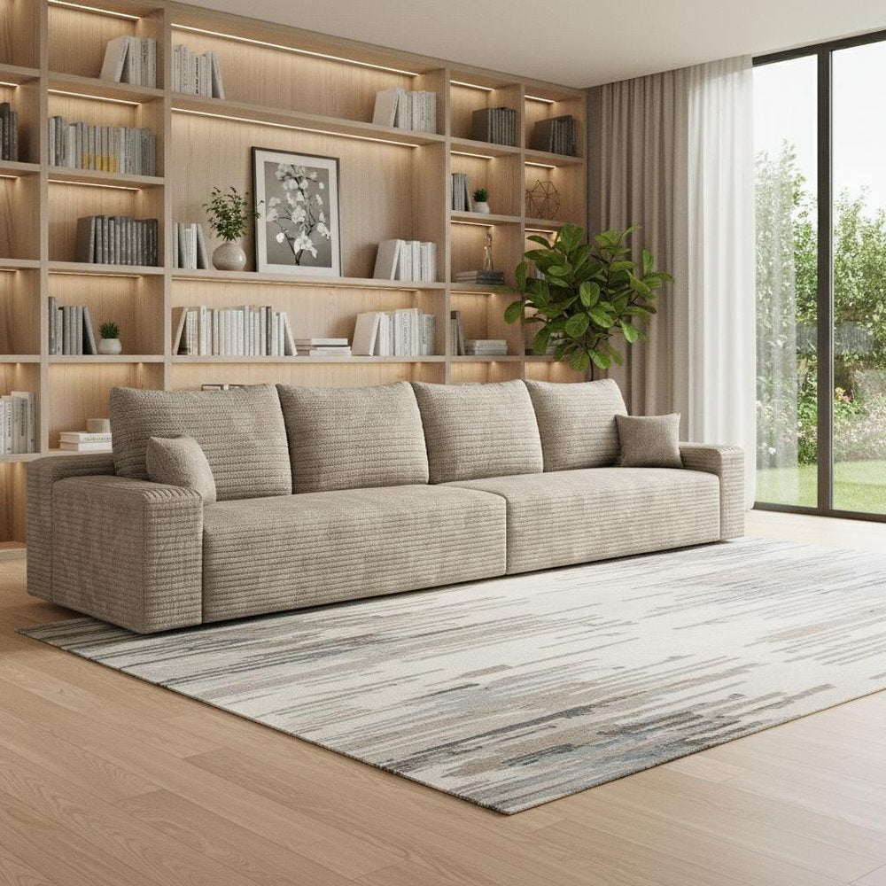 140" Camel Corduroy Modular Universal Sofa With Toss Pillows