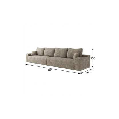 140" Camel Corduroy Modular Universal Sofa With Toss Pillows