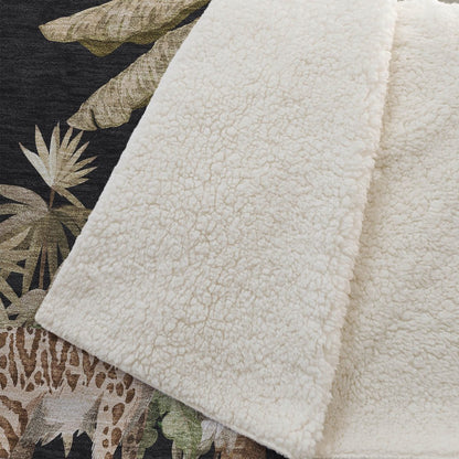 50" X 70" Midnight Olive Green And Ivory Animal Print Microfiber Plush Throw Blanket