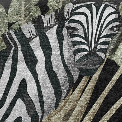 50" X 70" Midnight Ivory And Olive Green Animal Print Polyester Woven Plush Throw Blanket