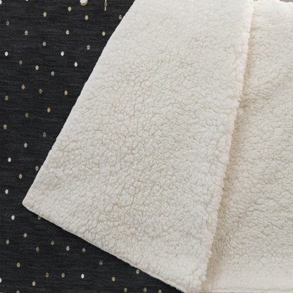 50" X 70" Midnight Gold And Ivory Polka Dots Polyester Woven Plush Throw Blanket