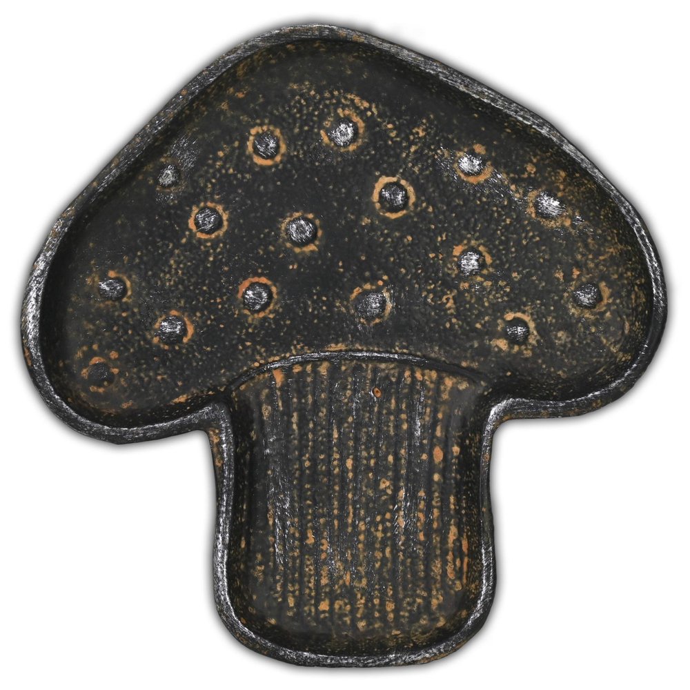 7" Black And Gold Cast Iron Handmade Mushroom Trinket Tray
