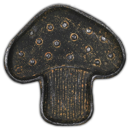 7" Black And Gold Cast Iron Handmade Mushroom Trinket Tray
