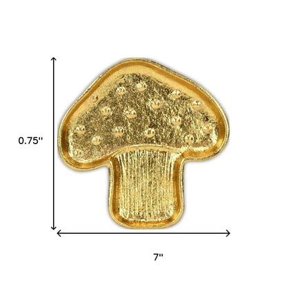 7" Gold Cast Iron Handmade Mushroom Trinket Tray