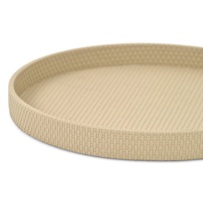 15" Taupe Faux Wicker Round Serving Tray