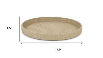 15" Taupe Faux Wicker Round Serving Tray