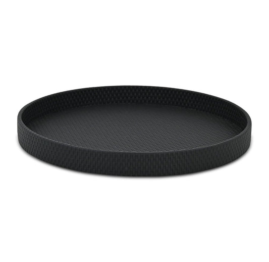 15" Black Faux Wicker Round Serving Tray