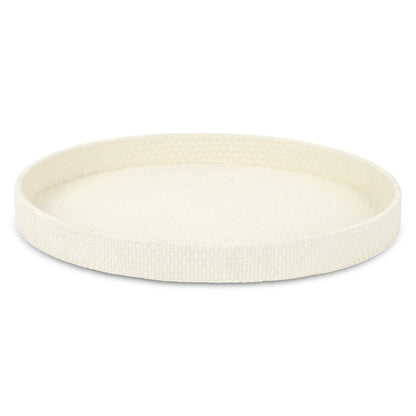15" White Faux Wicker Round Serving Tray