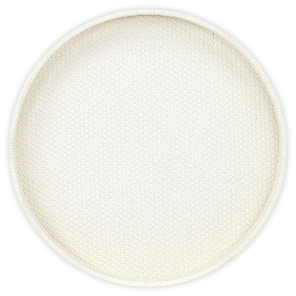 15" White Faux Wicker Round Serving Tray