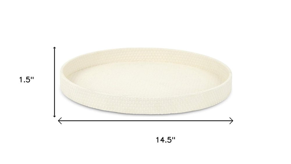 15" White Faux Wicker Round Serving Tray