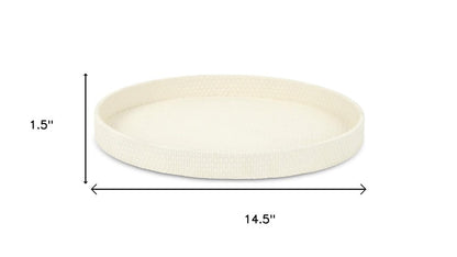 15" White Faux Wicker Round Serving Tray
