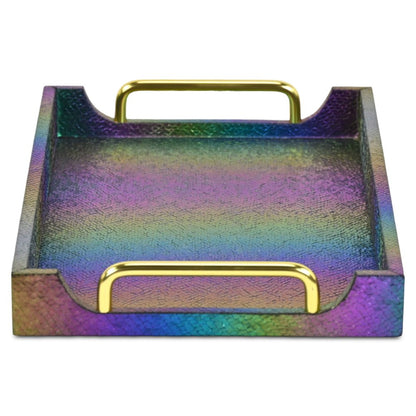 16" Rainbow Faux Shagreen Serving Tray With Handles