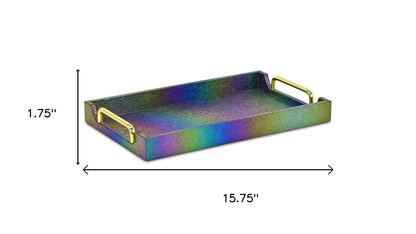 16" Rainbow Faux Shagreen Serving Tray With Handles