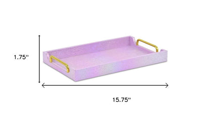 16" Pink Faux Shagreen Serving Tray With Handles