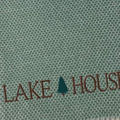 55" X 70" Sage And White Cotton Blend Lake House Embroidered Throw Blanket with Fringe