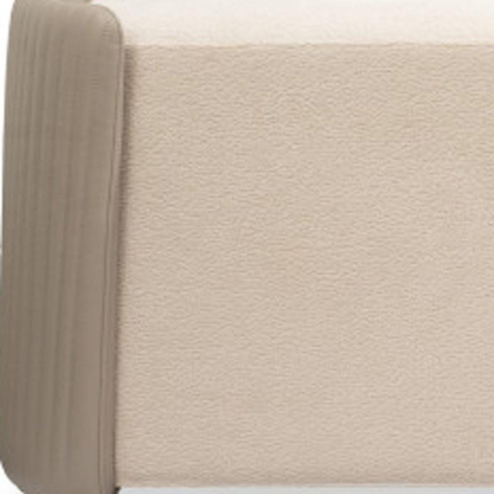 58" Taupe and Light Gray Boucle And Faux Leather Upholstered Bench