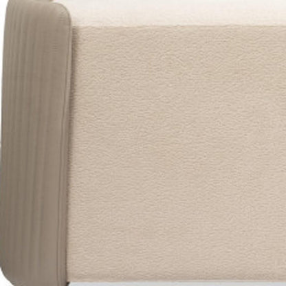 58" Taupe and Light Gray Boucle And Faux Leather Upholstered Bench