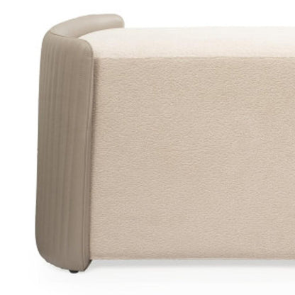 58" Taupe and Light Gray Boucle And Faux Leather Upholstered Bench