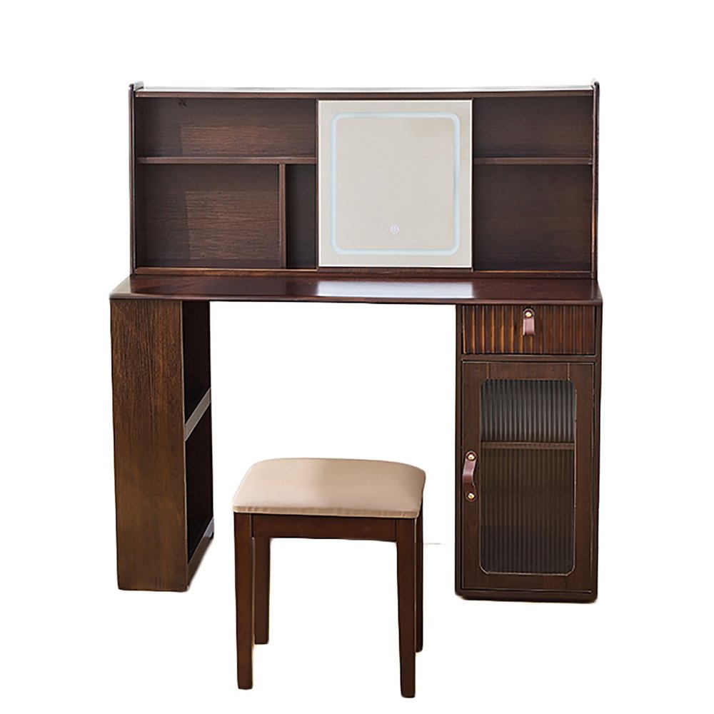 47" Brown Wood Mirrored Vanity Table