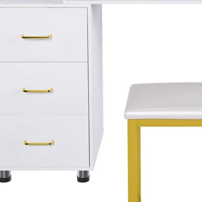 32" White Wood Mirrored Five Drawer Vanity Table