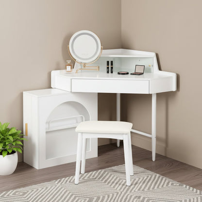 56" White Wood Mirrored Vanity Table
