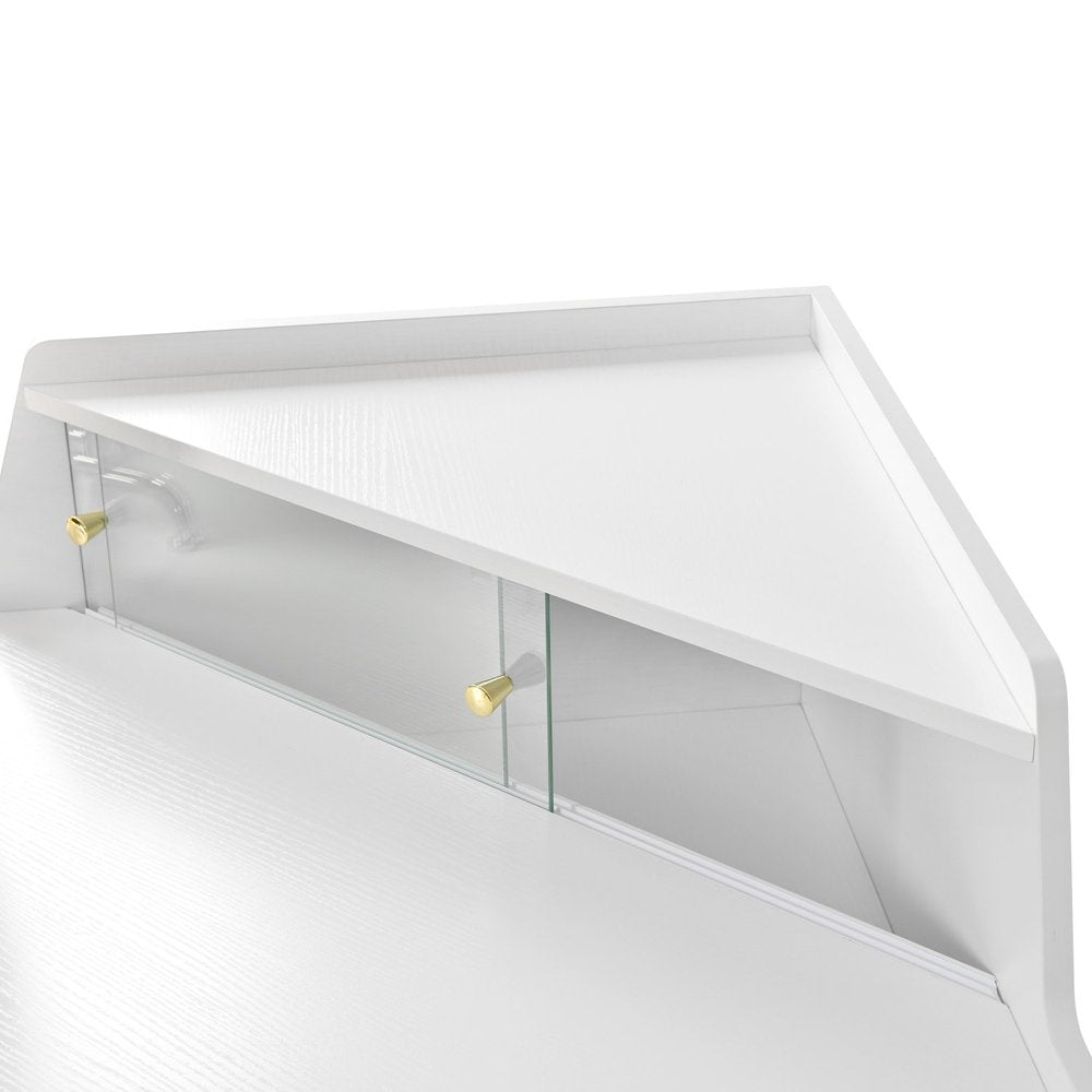 56" White Wood Mirrored Vanity Table