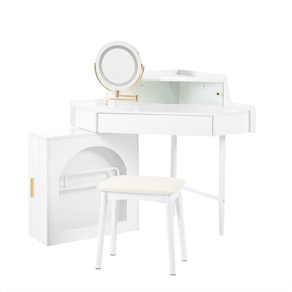 56" White Wood Mirrored Vanity Table