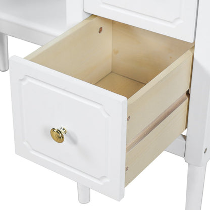 47" White Wood Mirrored Six Drawer Vanity Table