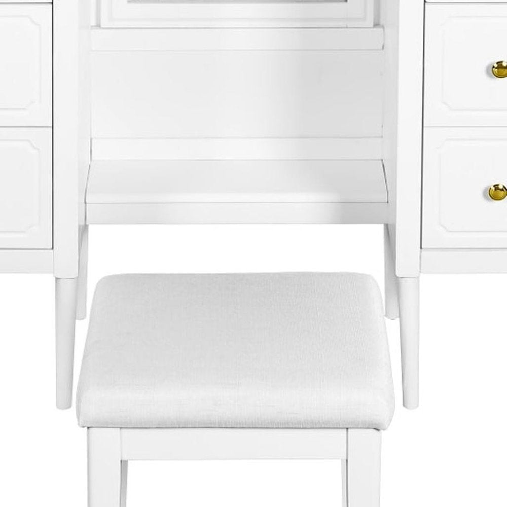 47" White Wood Mirrored Six Drawer Vanity Table