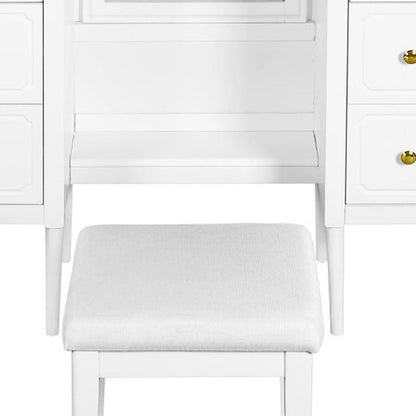 47" White Wood Mirrored Six Drawer Vanity Table