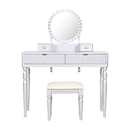 39" Silver Wood Mirrored Two Drawer Vanity Table