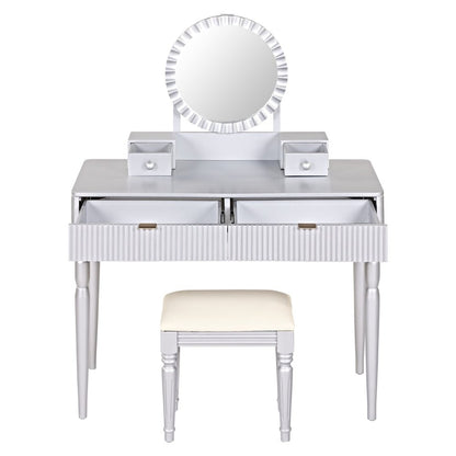 39" Silver Wood Mirrored Two Drawer Vanity Table