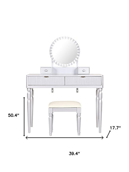 39" Silver Wood Mirrored Two Drawer Vanity Table