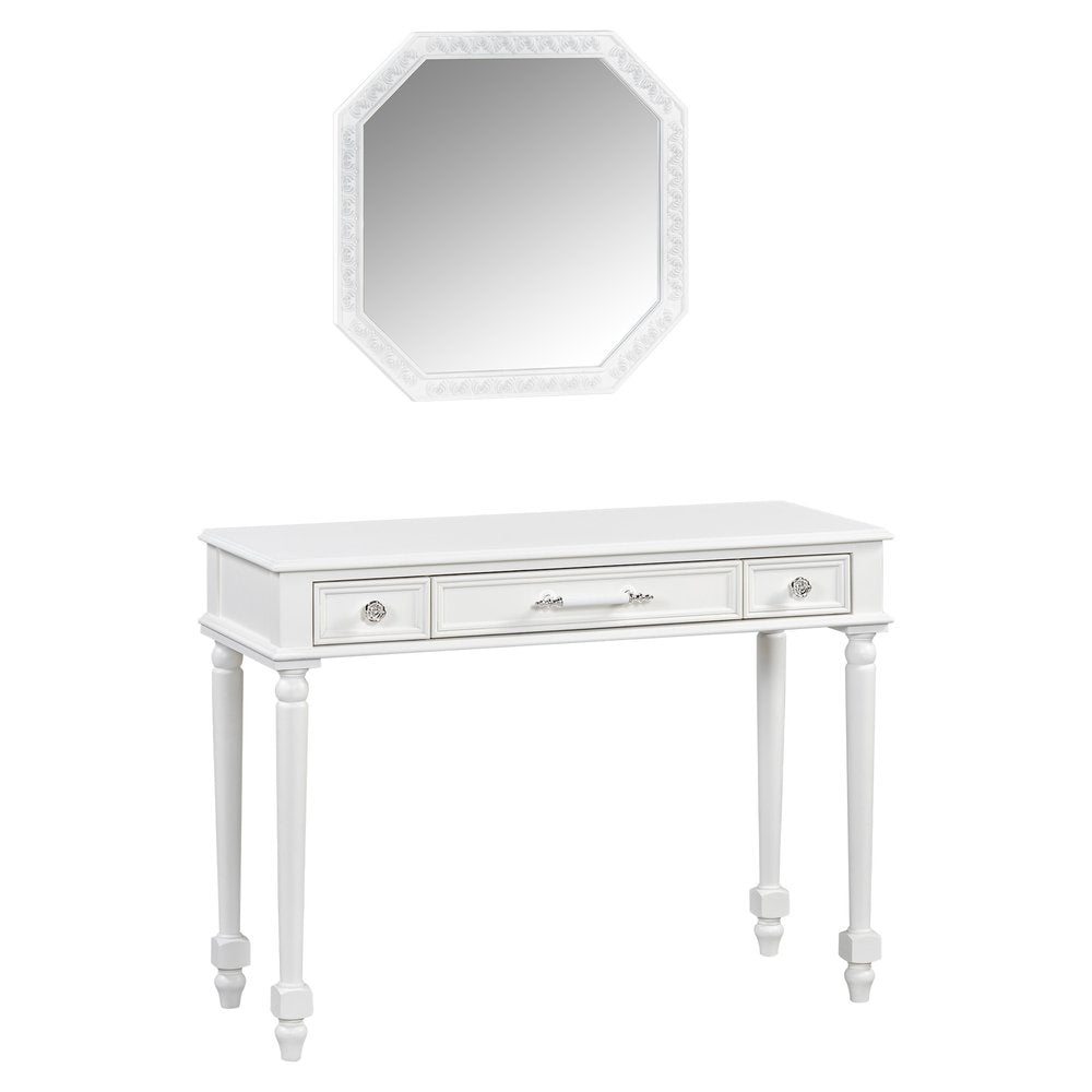 39" White Wood Mirrored Three Drawer Vanity Table