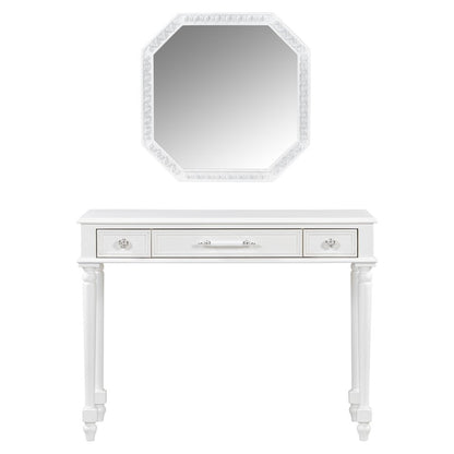 39" White Wood Mirrored Three Drawer Vanity Table
