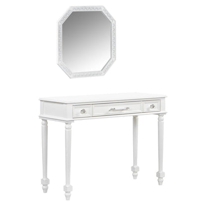 39" White Wood Mirrored Three Drawer Vanity Table