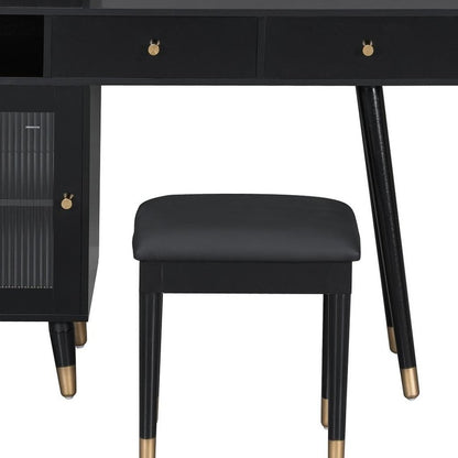 44" Black Wood Two Drawer Vanity Table