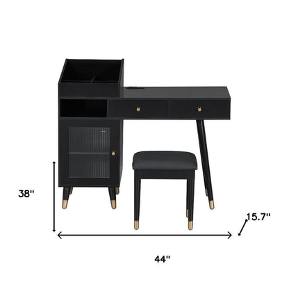 44" Black Wood Two Drawer Vanity Table