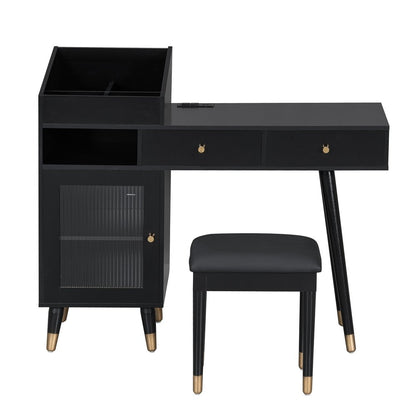 44" Black Wood Two Drawer Vanity Table