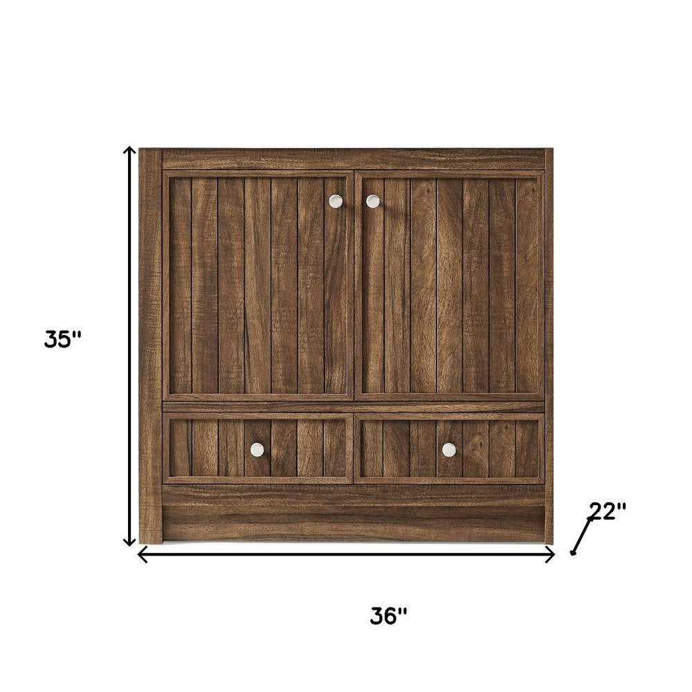36" Brown Wood Freestanding Bathroom Vanity With White Quartz Countertop