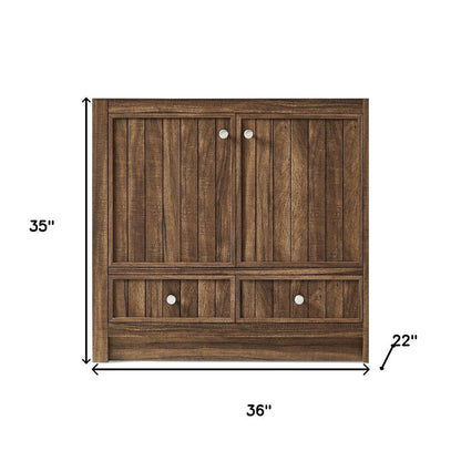 36" Brown Wood Freestanding Bathroom Vanity With White Quartz Countertop