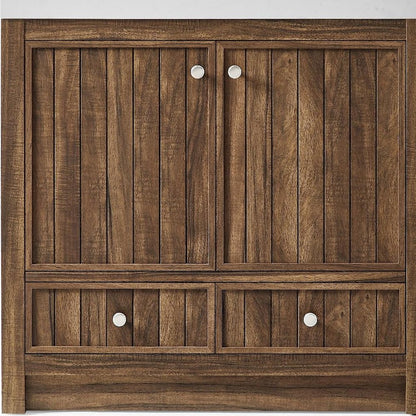 36" Brown Wood Freestanding Bathroom Vanity With White Quartz Countertop