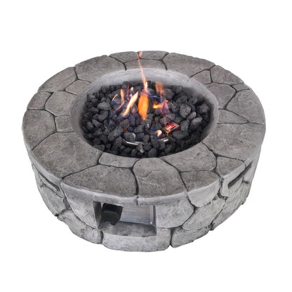 40000 BTU 28" Gray Concrete Propane Round Fire Pit With Cover