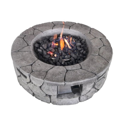 40000 BTU 28" Gray Concrete Propane Round Fire Pit With Cover