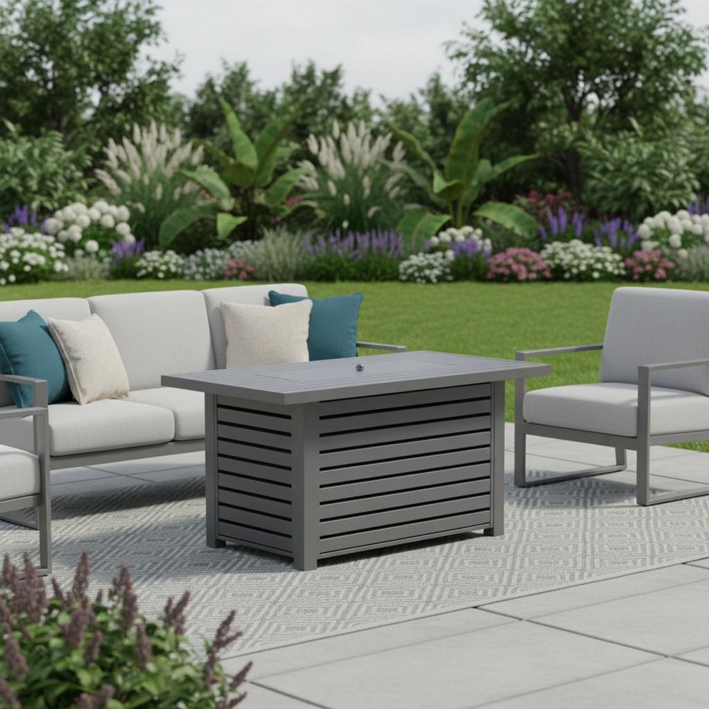 50000 BTU 42" Gray Steel Propane Rectangular Fire Pit With Cover