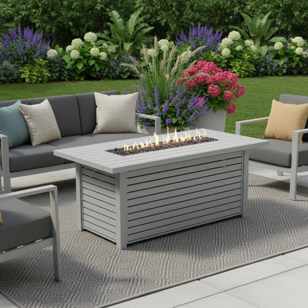 50000 BTU 42" Gray Steel Propane Rectangular Fire Pit With Cover