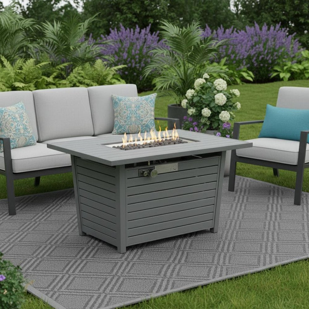 50000 BTU 42" Gray Steel Propane Rectangular Fire Pit With Cover