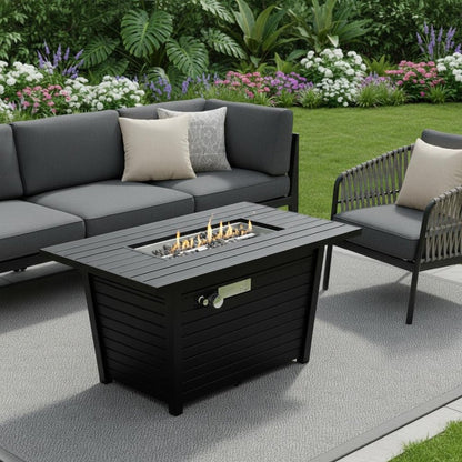 40000 BTU 42" Black Steel Propane Rectangular Fire Pit With Cover