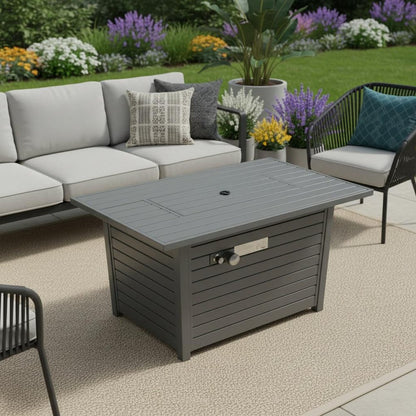 50000 BTU 42" Gray Steel Propane Rectangular Fire Pit With Cover