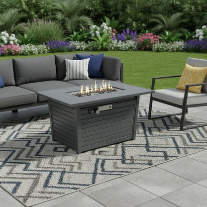 50000 BTU 42" Gray Steel Propane Rectangular Fire Pit With Cover